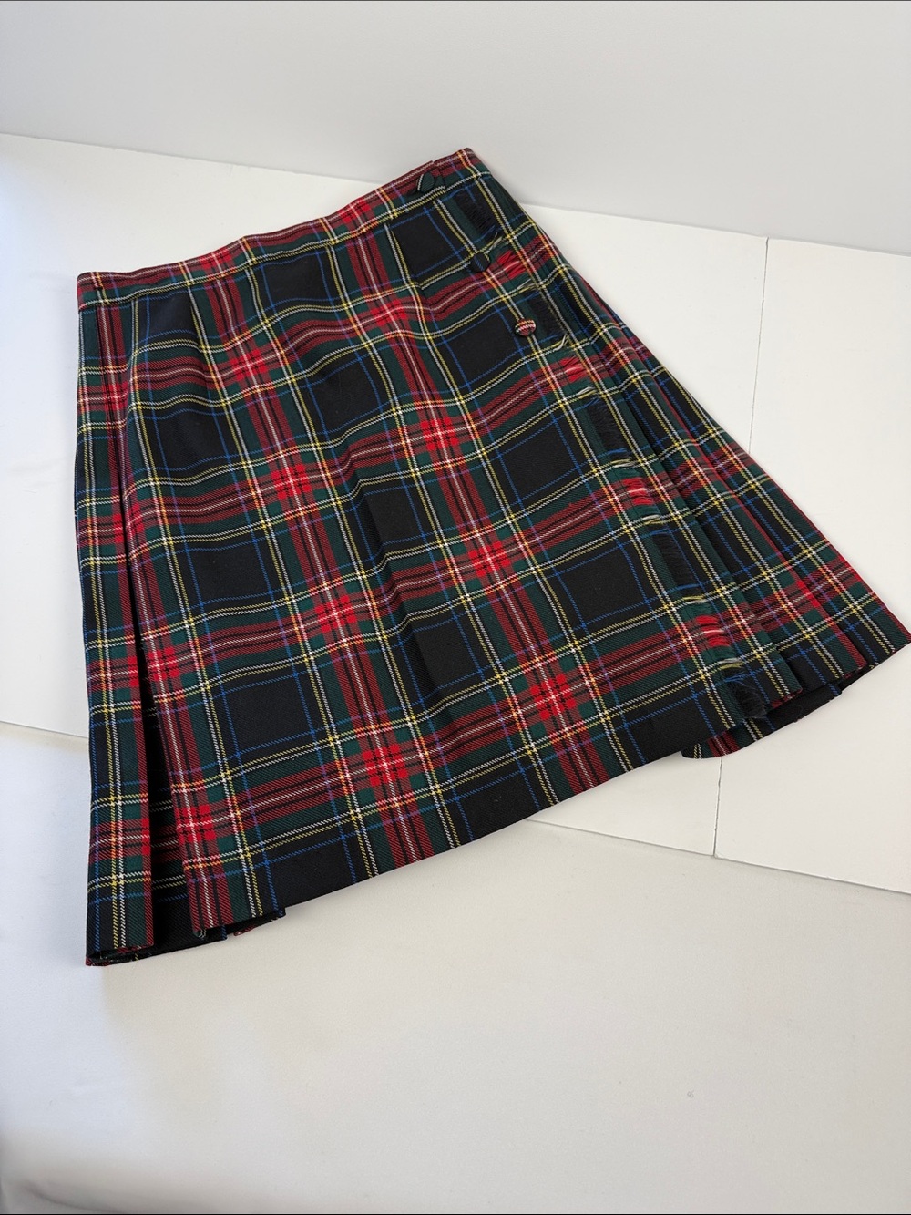 Tartan Pleated Skater Skirt in Red and Black